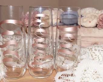 Stemless Champagne Flute--Rose Gold--Gold--Bridesmaid Proposal Gift--Custom Vinyl Decal--1 LINE