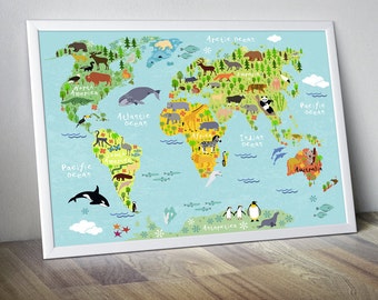 nursery world map nursery map map for kids world map for kids kids wall art kids world map kids map world map animal world map decor