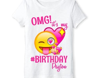 Emoji Shirt - Girls Emoji Birthday Shirt Personalized with Name