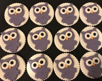Purple Owls Fondant Cupcake Topper