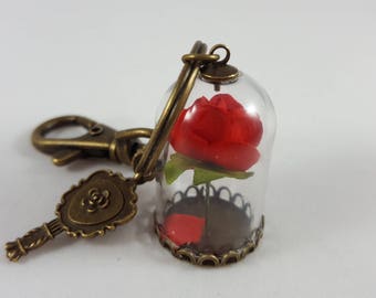 Beauty and the Beast Keychain - Enchanted Rose Key chain - Cosplay - Belle Party - Belle Keychain - Rose Vial Keychain