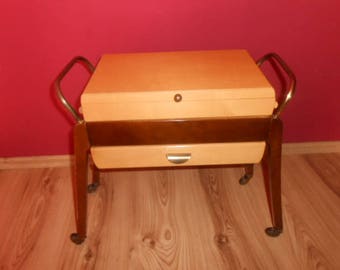 Vintage mid century sewing box sewing table on roll 50's