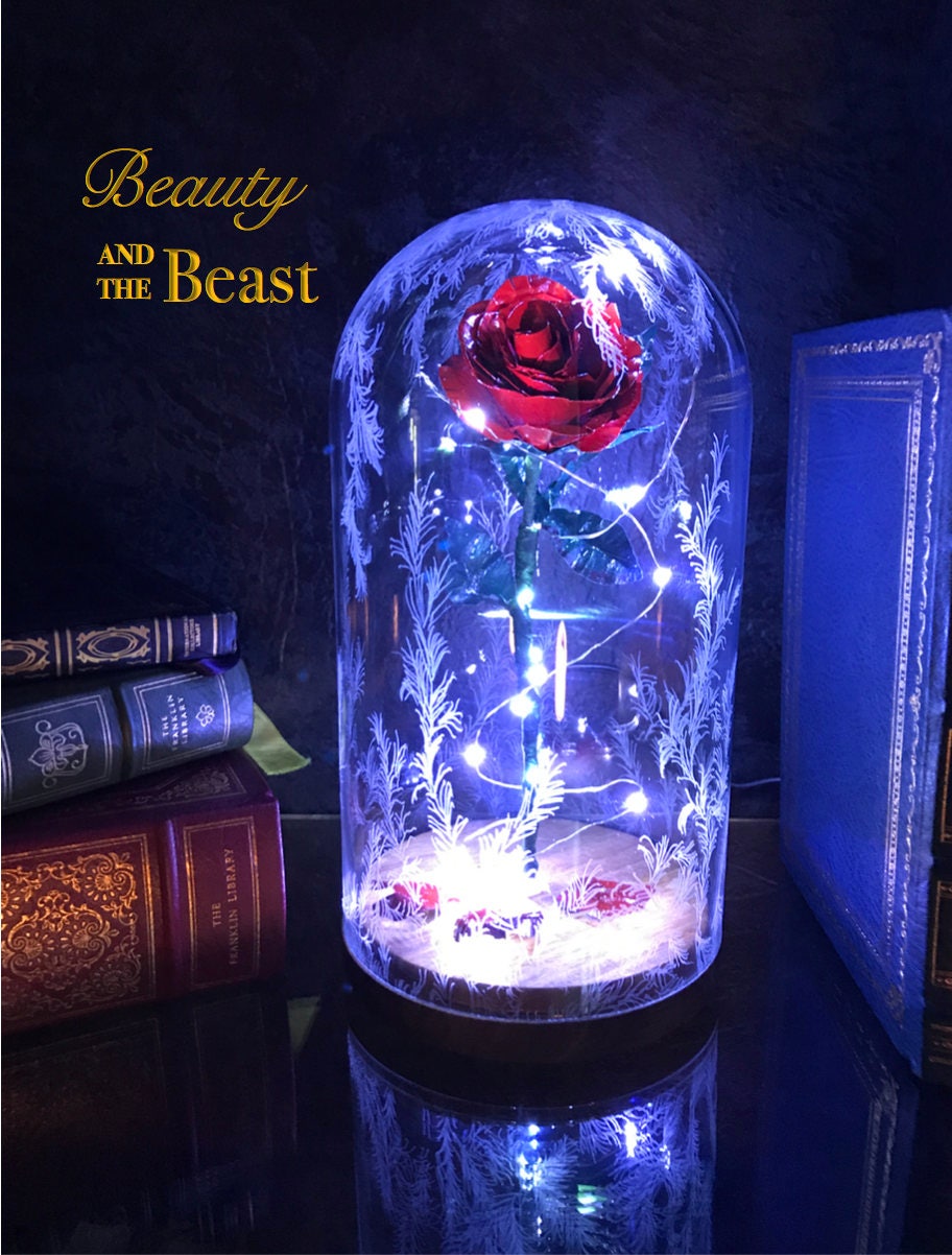 Beauty and the Beast Rose Dome Preserved Rose Metal Rose