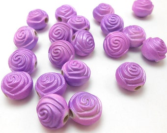 20 Purple Flower Rose Acrylic Beads 12mm (H2284)