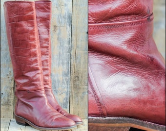 Leather Riding Boots, Us 10, Uk 8, Eu 41, Red Riding Boots, Womens Boots 10, Tall Leather Boots, Low Heel Boots, Tall Riding Boots,