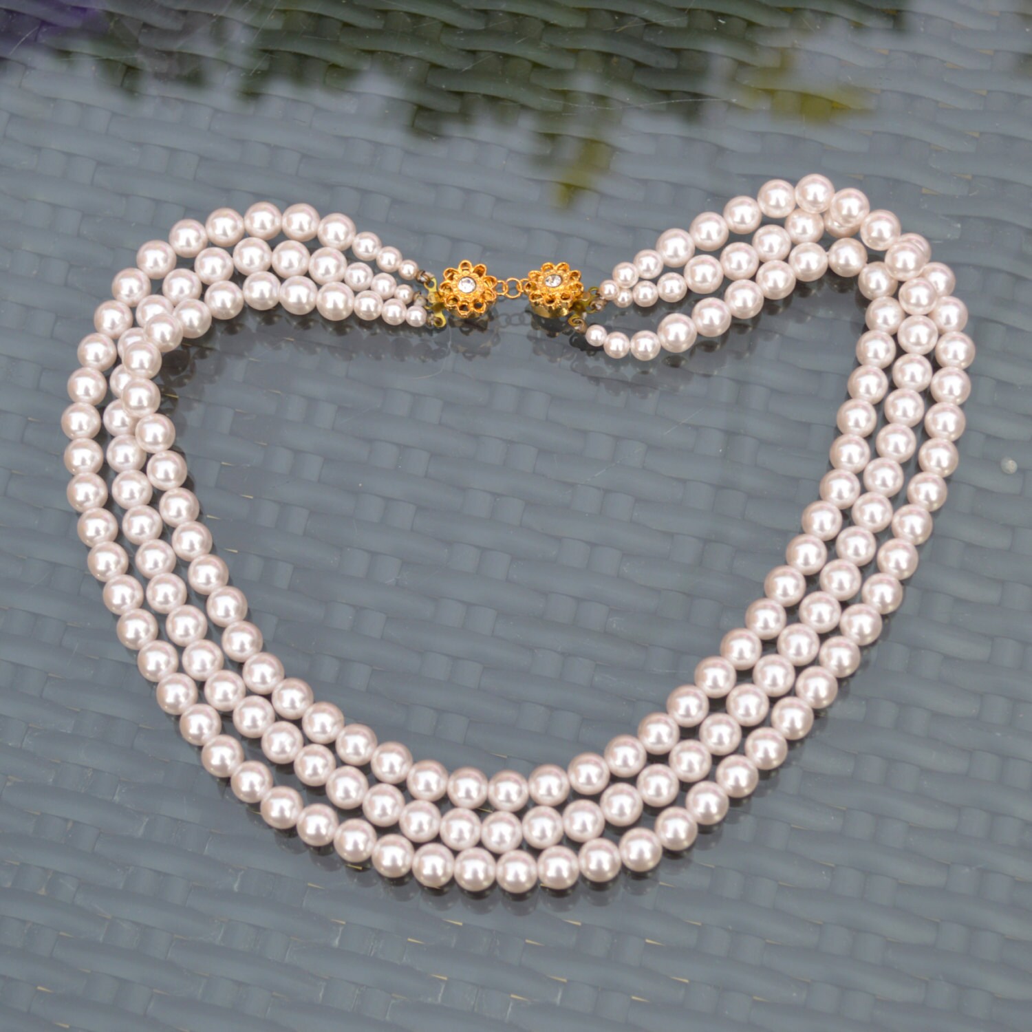 Vintage Pearls Necklace Triple Strand Graduated Size Beads