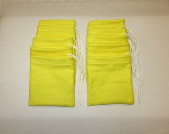Set of 12, (3" x 3") Solid Yellow Flannel Cotton Hoo Doo / Mojo Bags / Jewelry Pouches