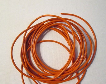 Leather Cord, Orange Leather, 2mm Round Lacing, Dyed Leather, Precut Bundle, Choose 2 feet, 4 feet or 6 feet, olc02