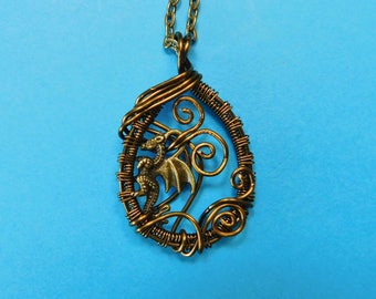 Handmade Dragon Jewelry, Unique Dragon Necklace, Dragon Necklace For Women, Wire Wrap Dragon Jewelry, Wire Wrap Dragon Necklace for Gift