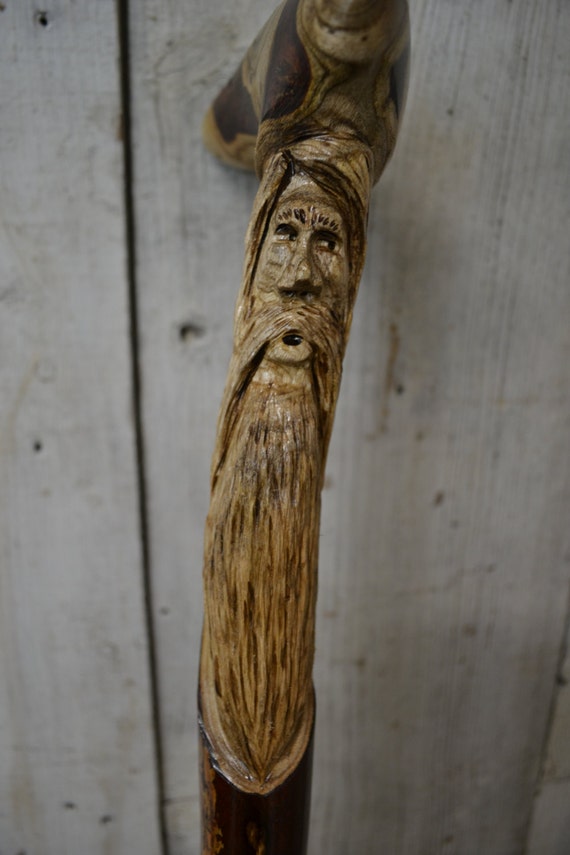 Sumac Walking Cane Carved Wood Spirit Face Cane Hand