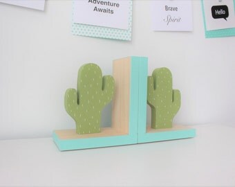 Cactus Bookends, Aqua Accent, Cactus Nursery, Cactus Kids Decor, Greenery, Succulent, Succulence, Green Cactus Decor, Cactus Wood Bookend,