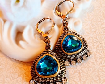 Egyptian Earrings - Teal - Statement Earrings - Crystal - CLEOPATRA Teal