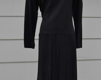 1960s Vintage 60s Black Pleated Skirt Dress Wednesday Addams Costume Large XL