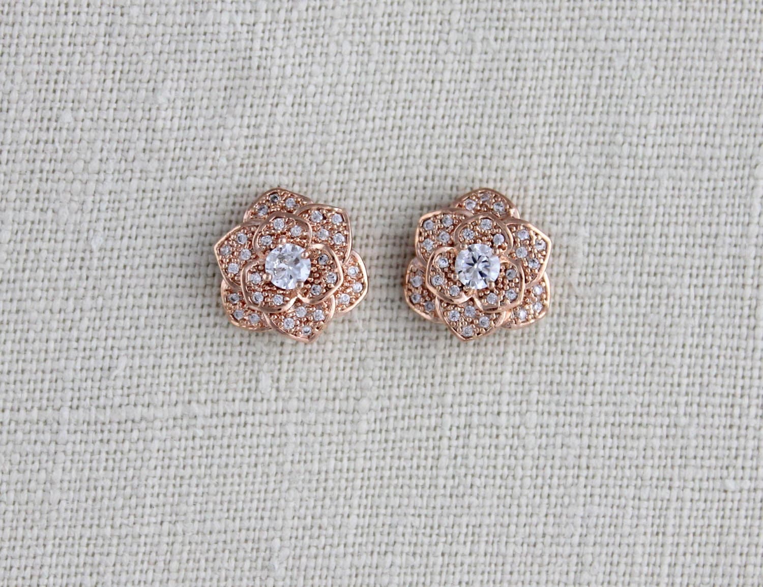 Rose Gold stud earrings Crystal stud earrings Bridal