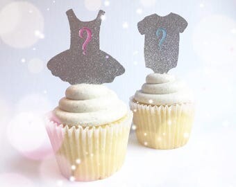 Silver Gender Reveal Cupcake Toppers| Double Sided| Gender Reveal Party| Glitter Cupcakes| Gender Reveal Decorations| Boy or Girl Toppers