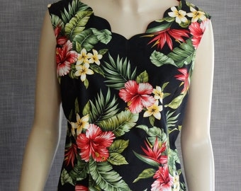1950's reproduction Classic Summer Blouse. Hawaiian HIBISCUS print fabric