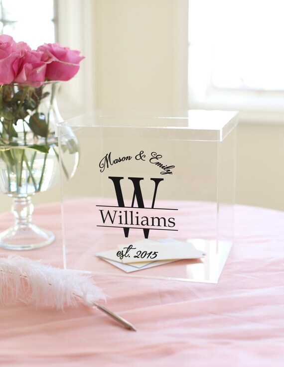 Personalized Wedding Card Box Clear Acrylic Monogrammed With