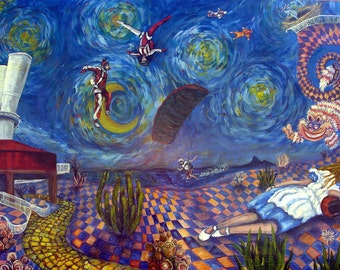 Skydiving Art Print LARGE Alice Dreams of Skydive Arizona 10" x 20" Parachute Wind Tunnel Wonderland