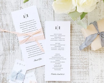 Instant Printable Wedding Program Template | INSTANT DOWNLOAD | Modern | Flat Tea Length | Editable Colors | Mac or PC | Word & Pages