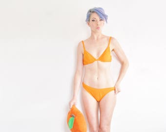 orange crush 2 pc bikini . 80s tangerine two piece swimsuit .extra small.small.xs .sale