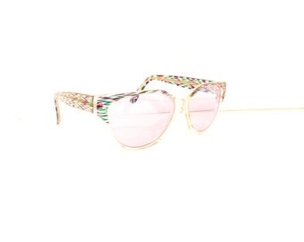 90s Cat Eye Sunglasses Women's Vintage 1990's Translucent Green & Purple Pattern Frames with Purple Lenses #M613 DIVINE