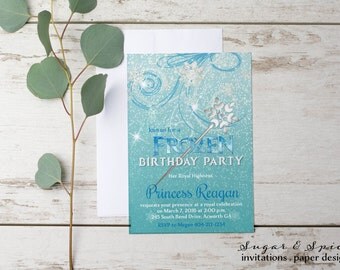 Frozen Birthday Invitation, Frozen Snowflake Invitation, Girls Birthday Invitations, Princess Invitation, Kids Birthday Invitation