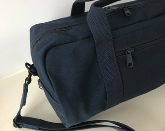 Duffle Bag, Duffel Bag Canvas, Canvas Cross-Body Duffle Bag, Vegan Duffle Bag, Navy Duffle Bag, Small Travel Bag, Shoulder Bag Duffle