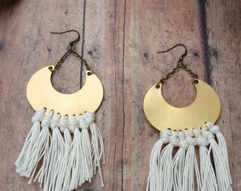 Crescent Moon Jewelry Fringe Earrings Boho Earrings Crescent Moon Earrings Brass Earrings Gypsy Jewelry Tassle Earrings Boho Chic Jewelry