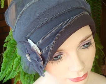 Womens Chemo Hat Chemo Headwear soft Flapper grey Chemotherapy Alopecia Beanie with Flower