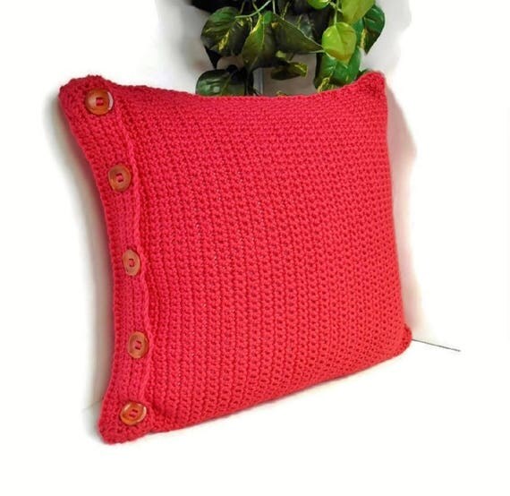 Items similar to Crochet Pillow Cover, Reversible Dark Orange Rouge, 18
