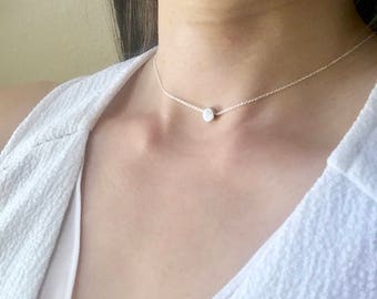 Silver Dot Choker Necklace - Silver Dot Necklace/ Tiny Circle Necklace/ Round Charm Necklace/ Layering Necklace/ Minimal Necklace/ Dainty