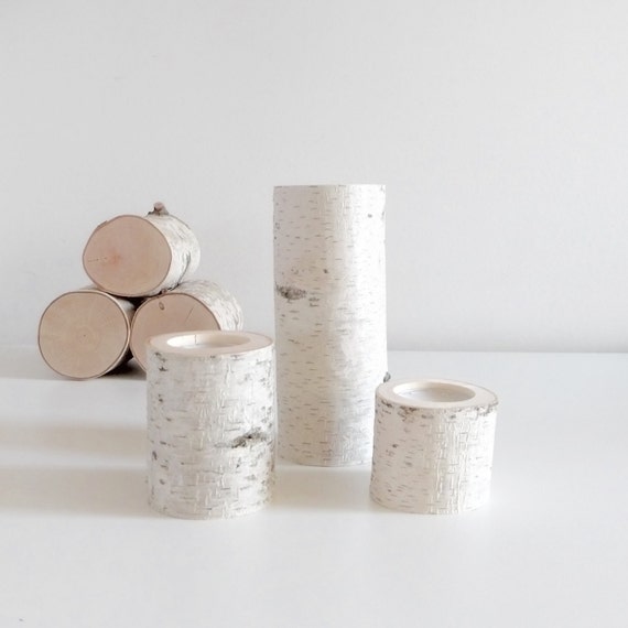 white birch wooden candle holders set of 3 birch candle