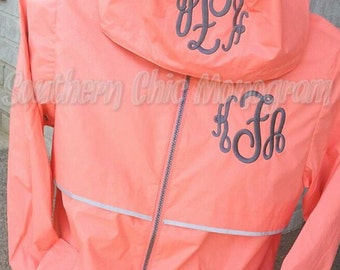 Bright Coral raincoat Free Shipping Preppy Charles River Women's New Englander 5099 Monogrammed Rain Jacket Sorority Greek Preppy Plus Size