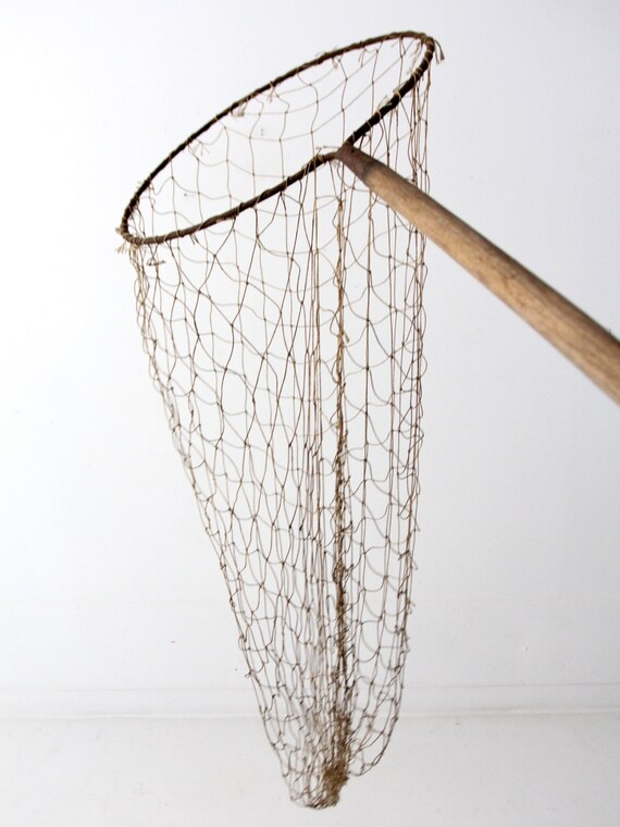 large hand held fishing net antique fish net on pole