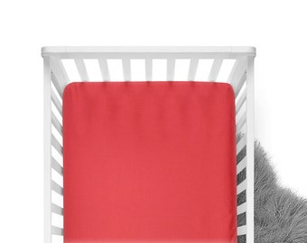 Fitted Crib Sheet - Coral - Solid Crib Sheet - Flat Crib Sheet - Crib Sheet - Toddler Sheet - Baby Sheet -Solid Coral Fitted Sheet-Bedding