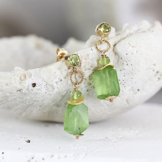 Raw Peridot Earrings - August Birthstone Jewelry