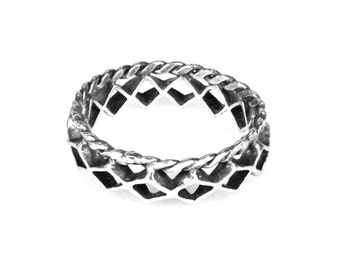 Mini Diamond Crown Stacking Ring in oxidised silver