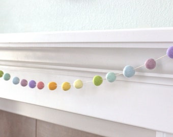 Pastel Rainbow Felt Ball Garland- Nursery Decor Felt Pom Pom Garland Wall Hanging- Children's Room
