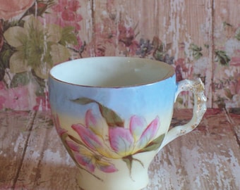 Vintage Mustache Cup with beautiful Pink flowers unmarked