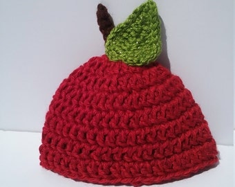 Apple Baby Beanie, Crochet Baby Hat, You Pick A Size