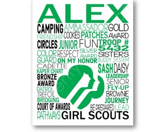 Girl Scouts Art Canvas or Print, Girl's Room Art, Choose Any Colors, Gift for Girl Scout Daisy Brownie Ambassador Cadette or Troop Leader