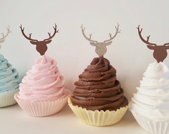 Deer antler cupcake toppers woodland elk hunting party decor