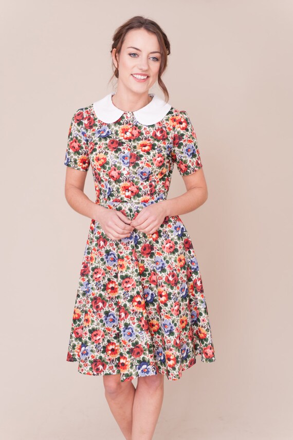 Liberty print dress with peter pan collar