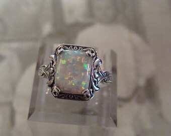 Charming Sterling Silver & Opal Ring Size 5.5