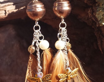 Dragonfly dangles, Feathers, Earth tones, Nature