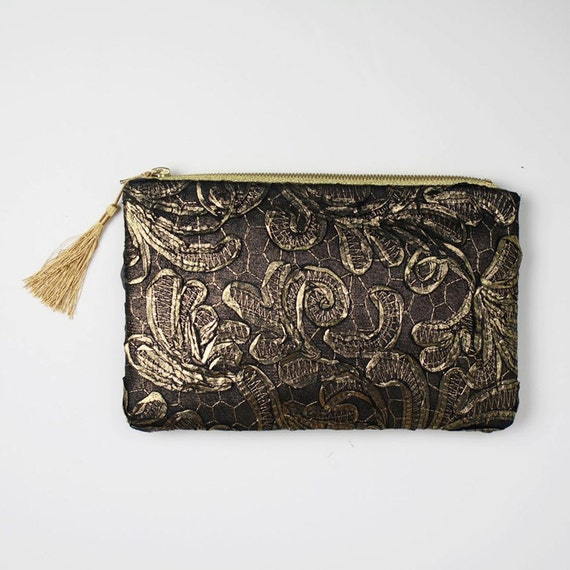 black clutch with gold detail