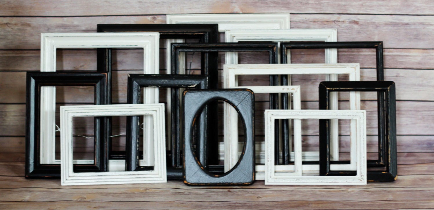 Gallery Wall Frames Set rustic frame set, rustic gallery set, black and white, wedding Gallery Wall Frames Set rustic frame set, rustic gallery set, black and white, wedding