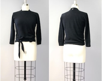 1950's black Dalton CASHMERE tie sweater • medium