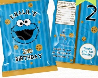 Cookie Monster Treat Bag Printable, Candy Bag, Chip Bag, Party Bags | Style 100 | Any Age | 4.5" x 7"- YOU PRINT