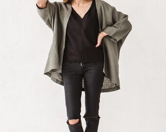 Linen kimono jacket, Pine green kimono jacket, Linen clothes, Linen kimono jacket, Minimal clothes, Simple linen clothes, Kimono, Linen